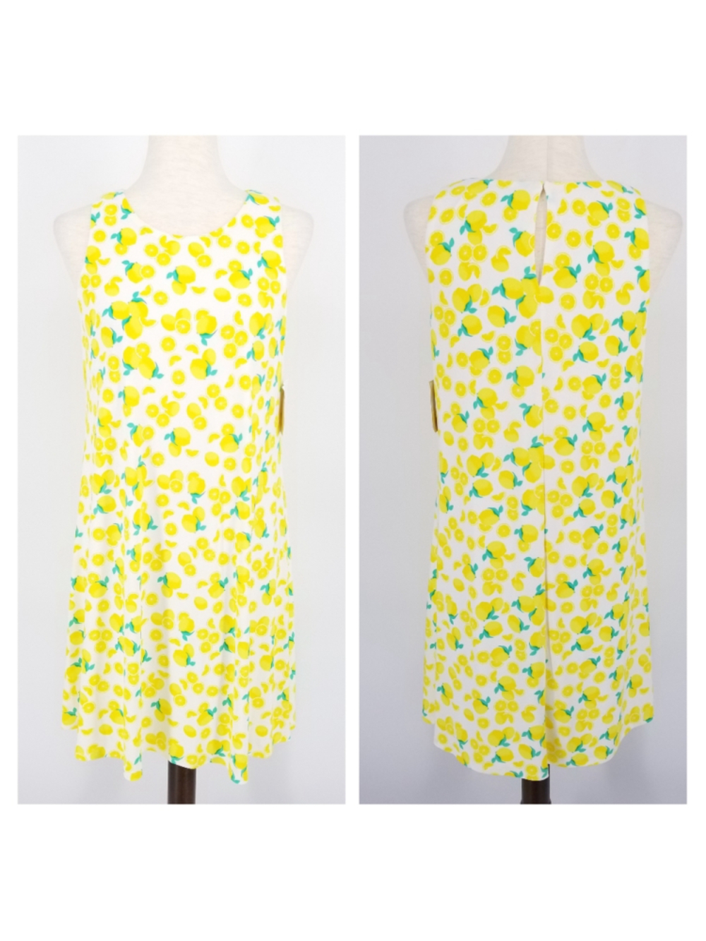 Capagallo Lemon Print Dress Small NWT Sleeveless Lined Summer Sundress